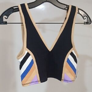 FP Movement by Free People Colorblock Crop Top - Black, Tan, Blue, Purple
